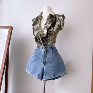 Multicolor Ruffled Button Front Top